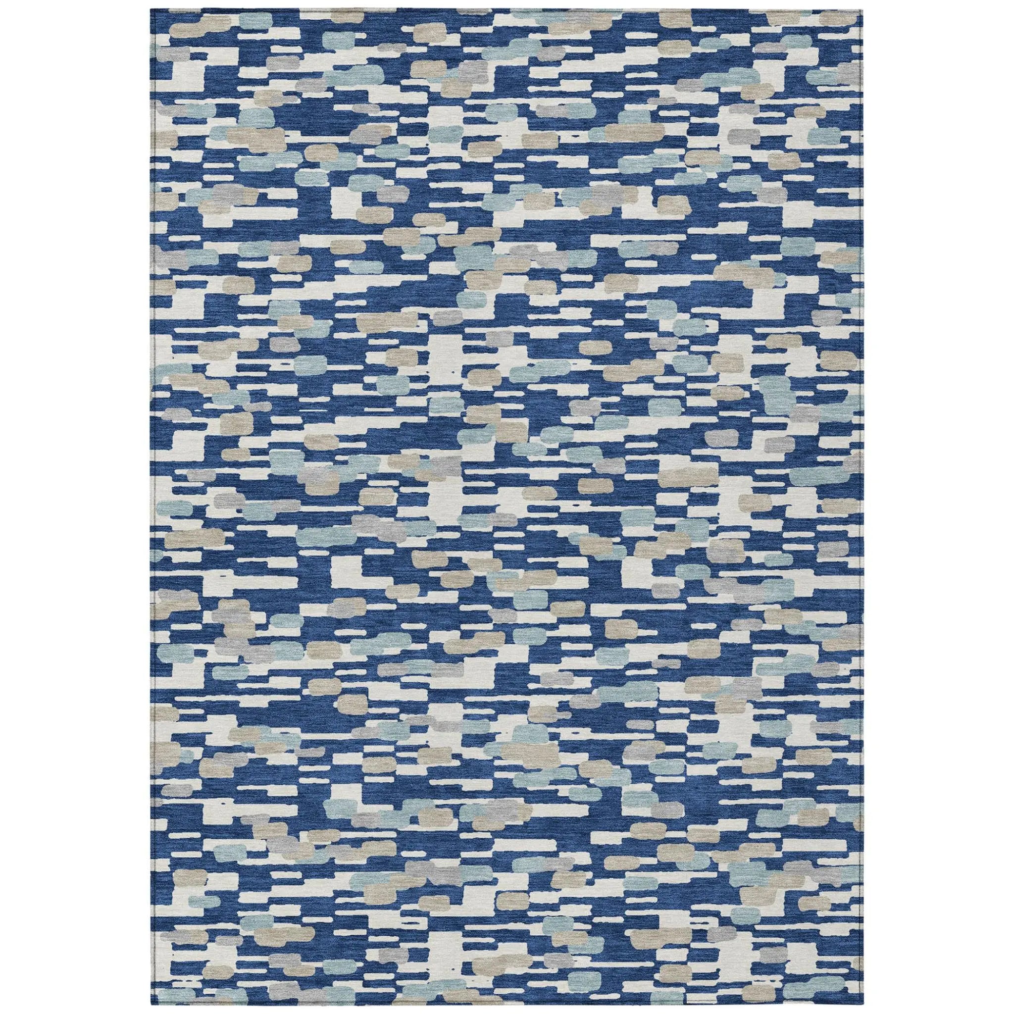 8' X 10' Blue And Silver Geometric Washable Indoor Outdoor Area Rug Homeroots Outdoor