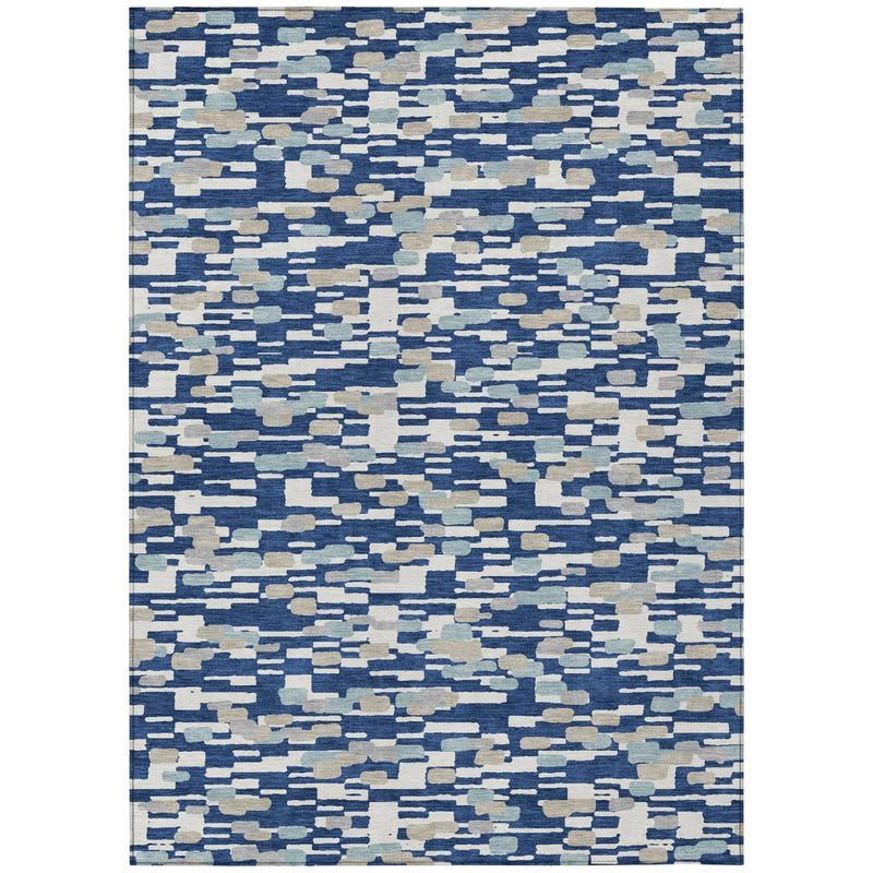 8' X 10' Blue And Silver Geometric Washable Indoor Outdoor Area Rug Homeroots Outdoor