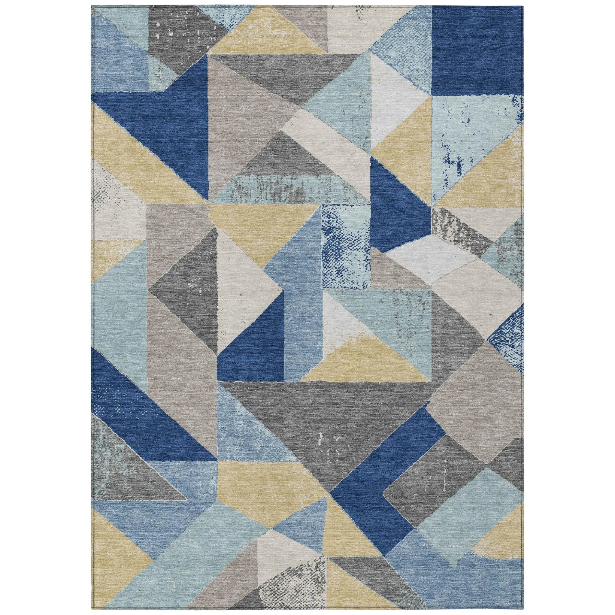 8' X 10' Blue And Silver Geometric Washable Indoor Outdoor Area Rug Homeroots Outdoor