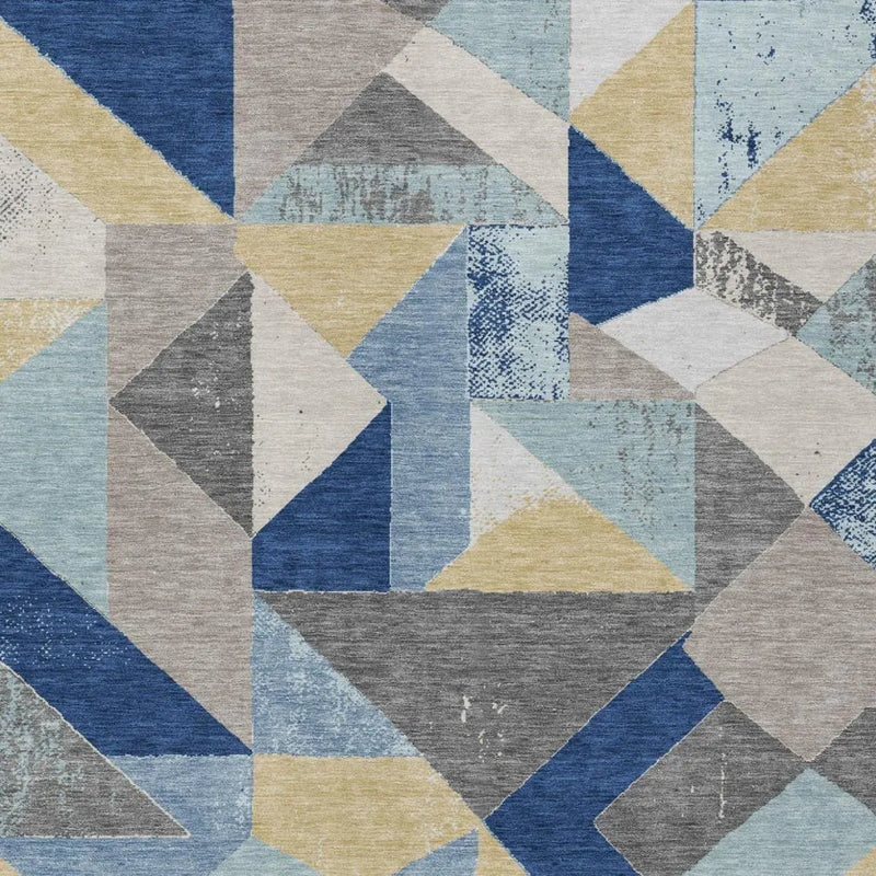 8' X 10' Blue And Silver Geometric Washable Indoor Outdoor Area Rug Homeroots Outdoor