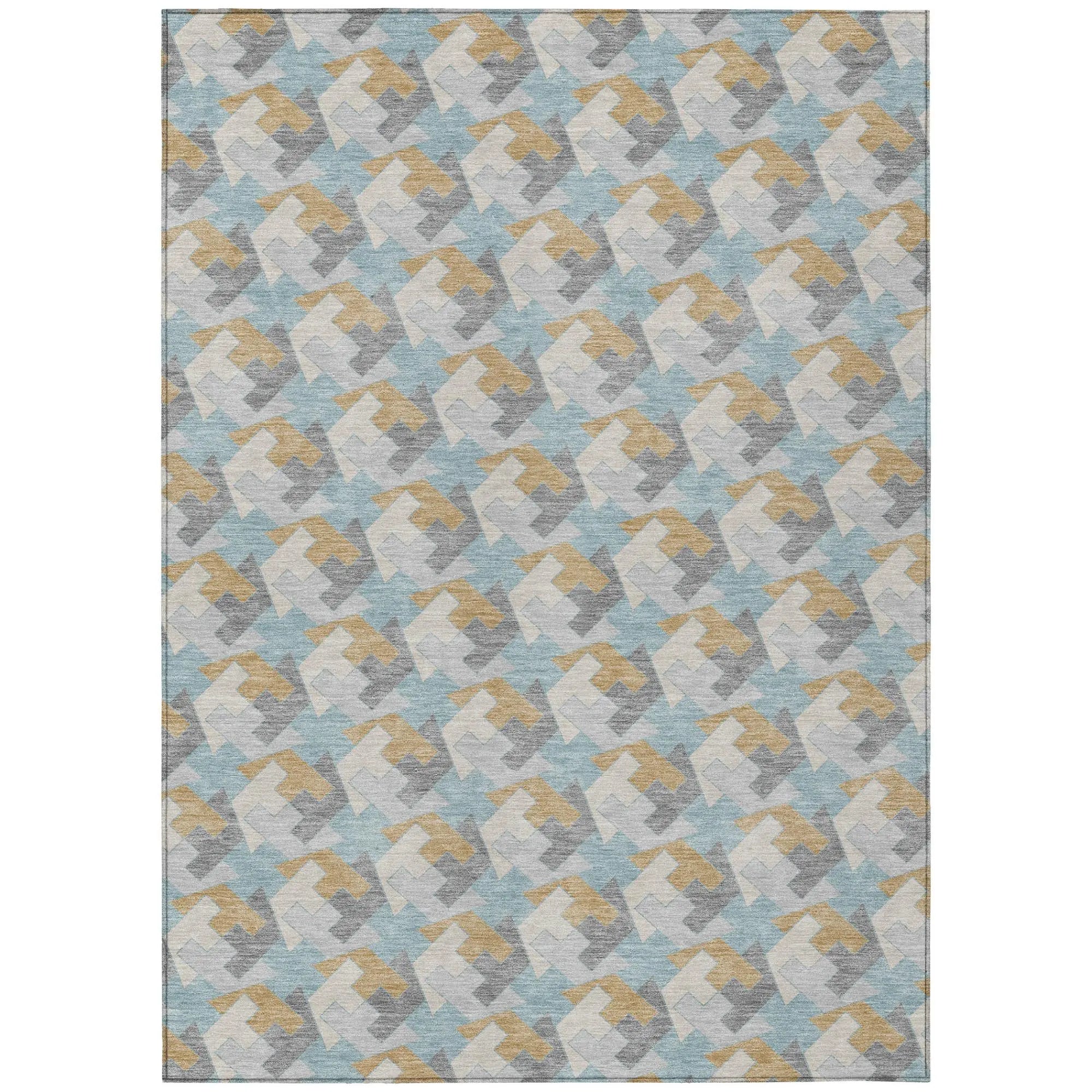 8' X 10' Blue And Silver Geometric Washable Indoor Outdoor Area Rug Homeroots Outdoor