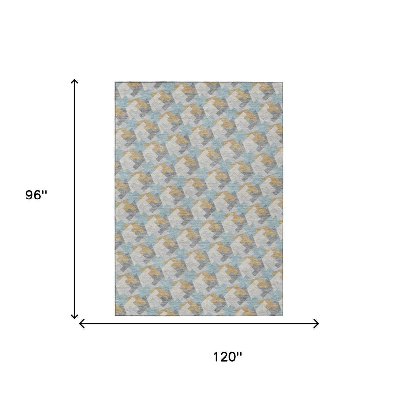 8' X 10' Blue And Silver Geometric Washable Indoor Outdoor Area Rug Homeroots Outdoor