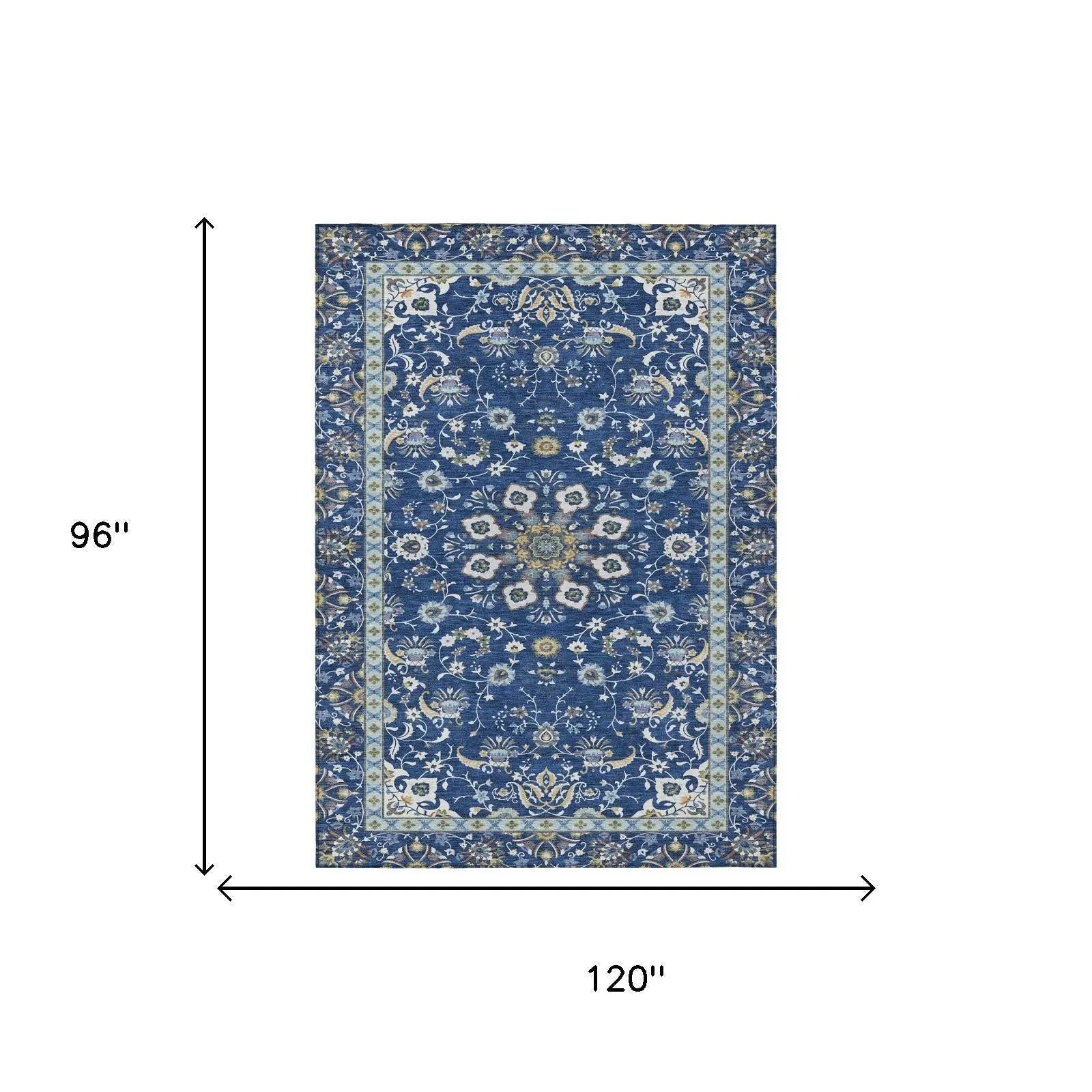 8' X 10' Blue And Silver Oriental Washable Indoor Outdoor Area Rug Homeroots Outdoor