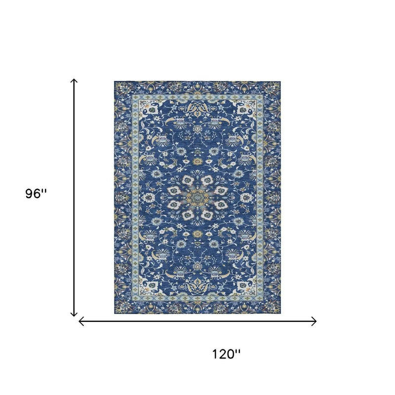 8' X 10' Blue And Silver Oriental Washable Indoor Outdoor Area Rug Homeroots Outdoor