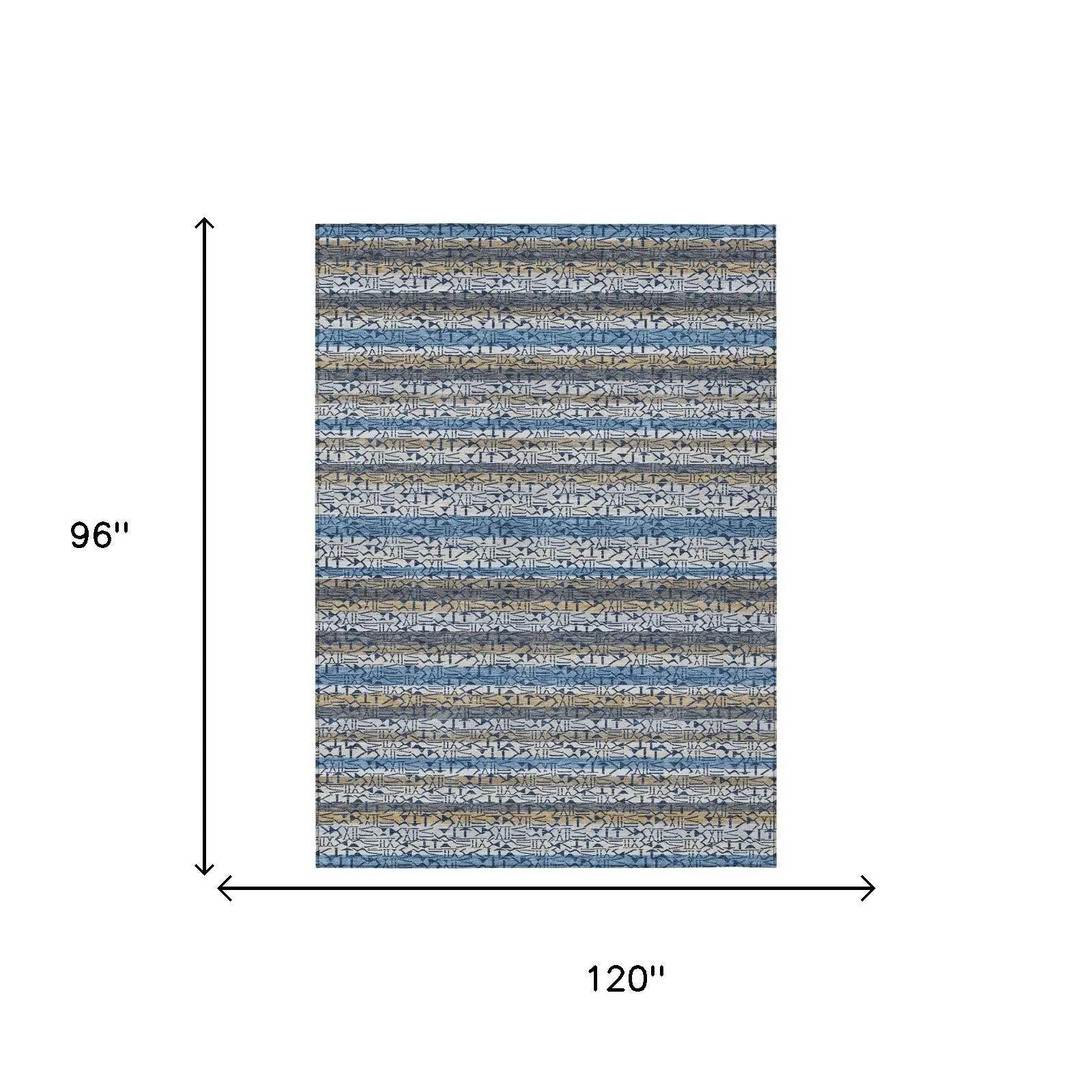 8' X 10' Blue And Silver Striped Washable Indoor Outdoor Area Rug Homeroots Outdoor