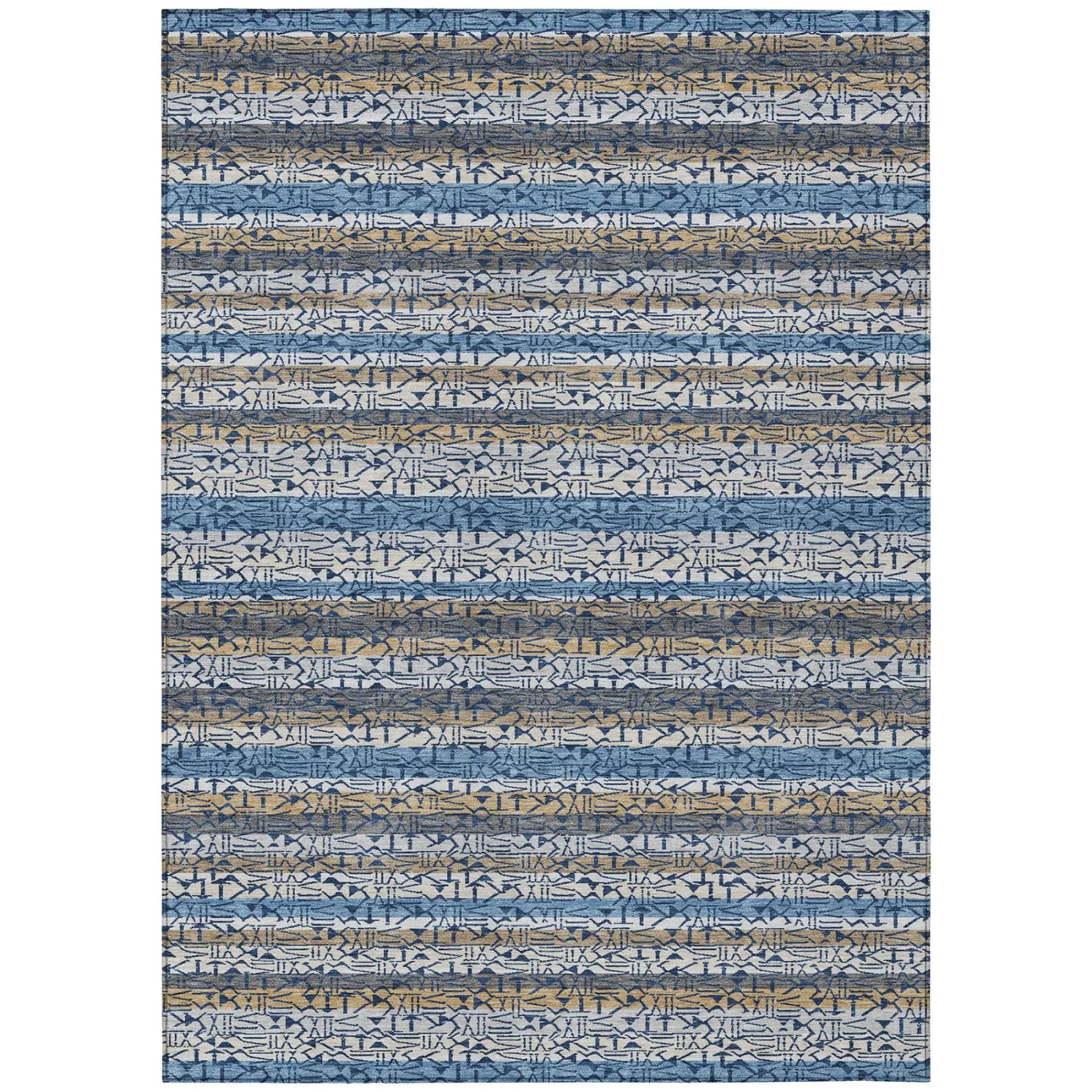 8' X 10' Blue And Silver Striped Washable Indoor Outdoor Area Rug Homeroots Outdoor