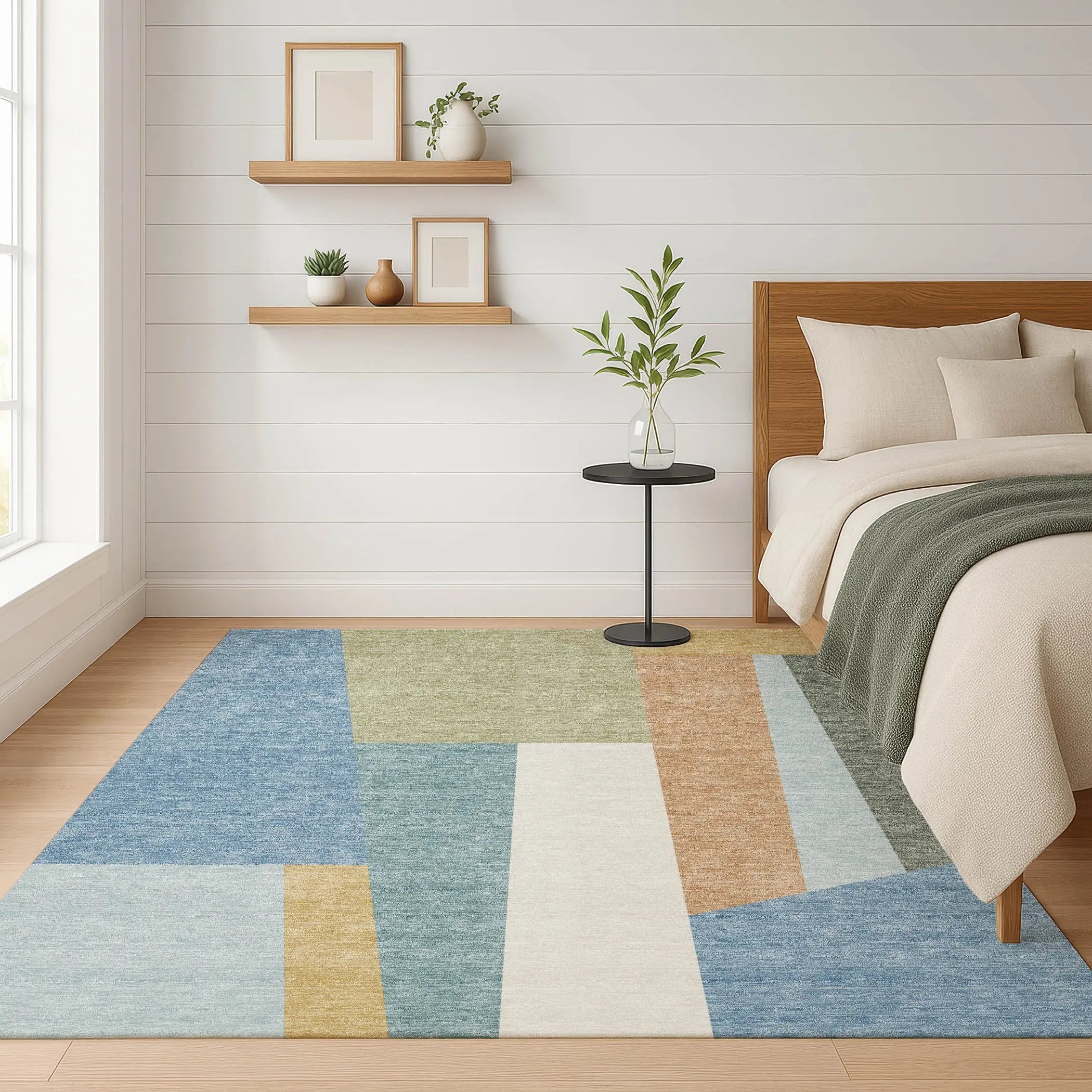 8' X 10' Blue And Teal Blue Geometric Washable Indoor Outdoor Area Rug Homeroots Outdoor