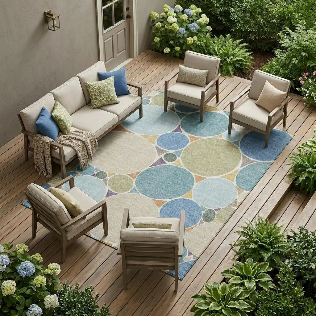 8' X 10' Blue And Teal Blue Geometric Washable Indoor Outdoor Area Rug Homeroots Outdoor