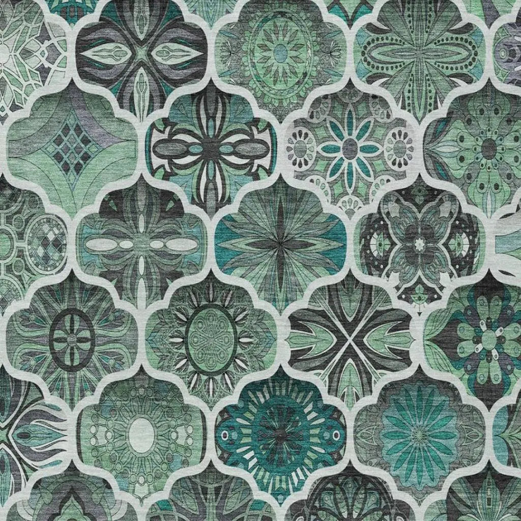 8' X 10' Blue And Teal Blue Ogee Washable Indoor Outdoor Area Rug Homeroots Outdoor