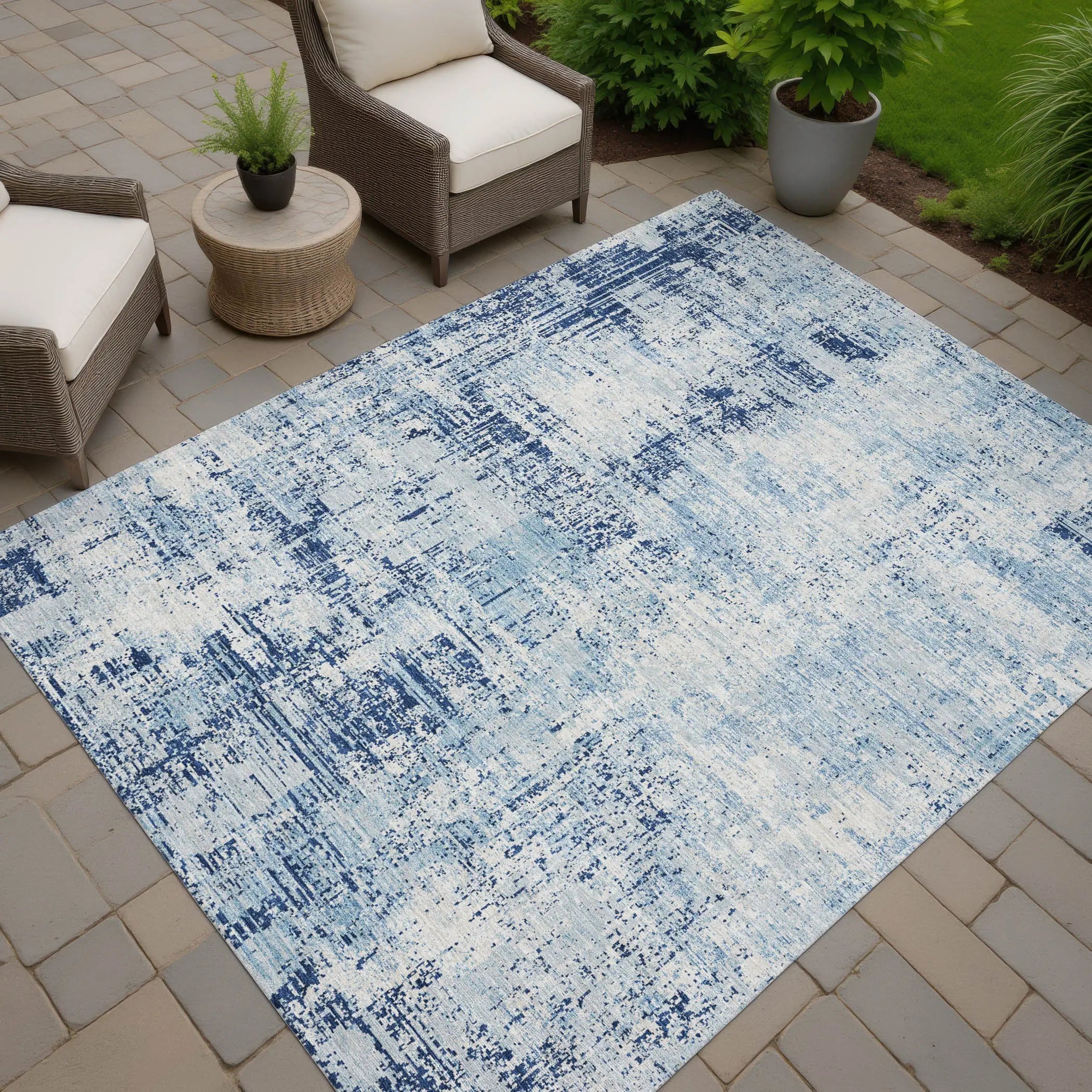 8' X 10' Blue And Wheat Abstract Washable Indoor Outdoor Area Rug Homeroots Outdoor