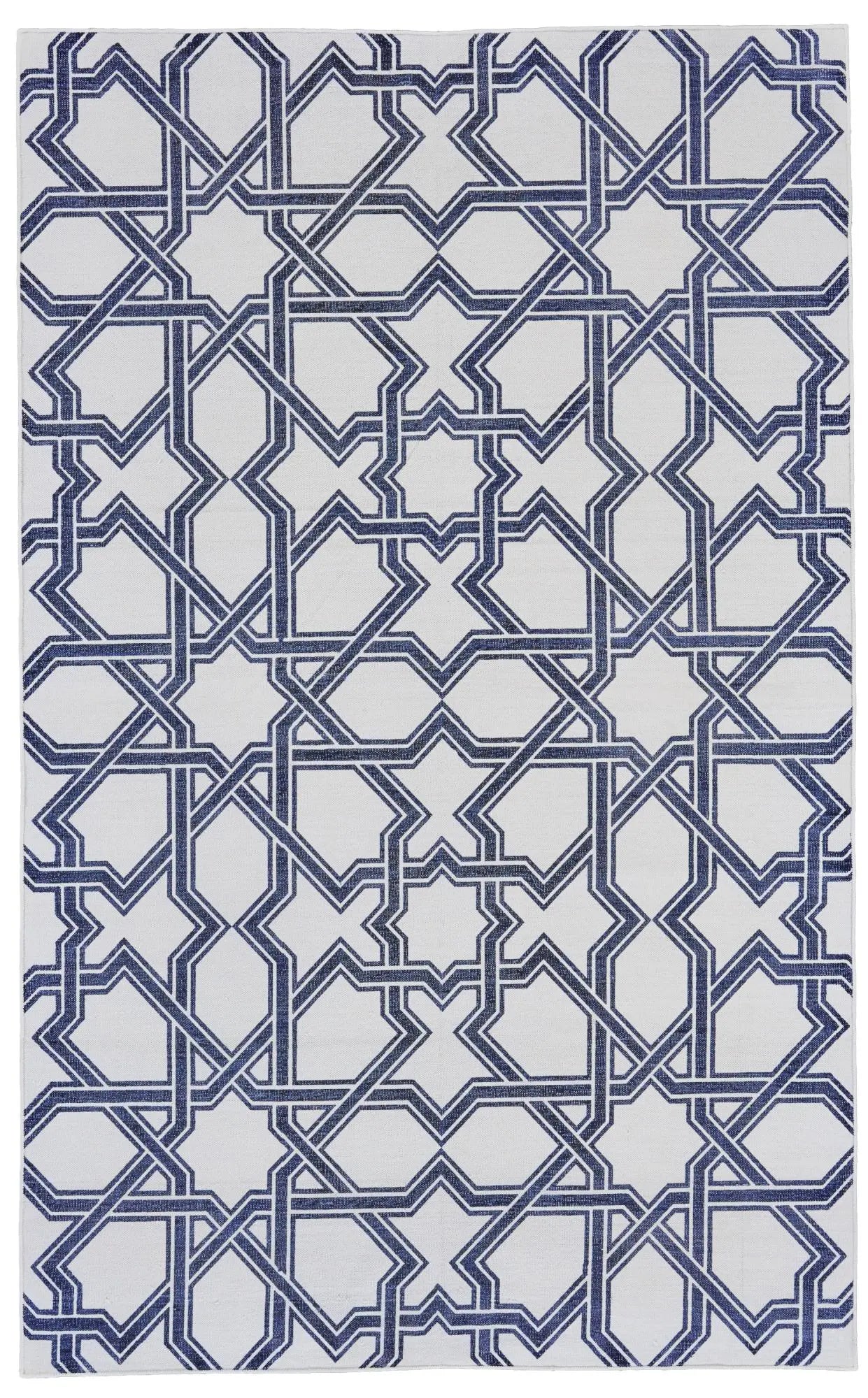 8' X 10' Blue And White Geometric Hand Woven Area Rug Homeroots Home Decor