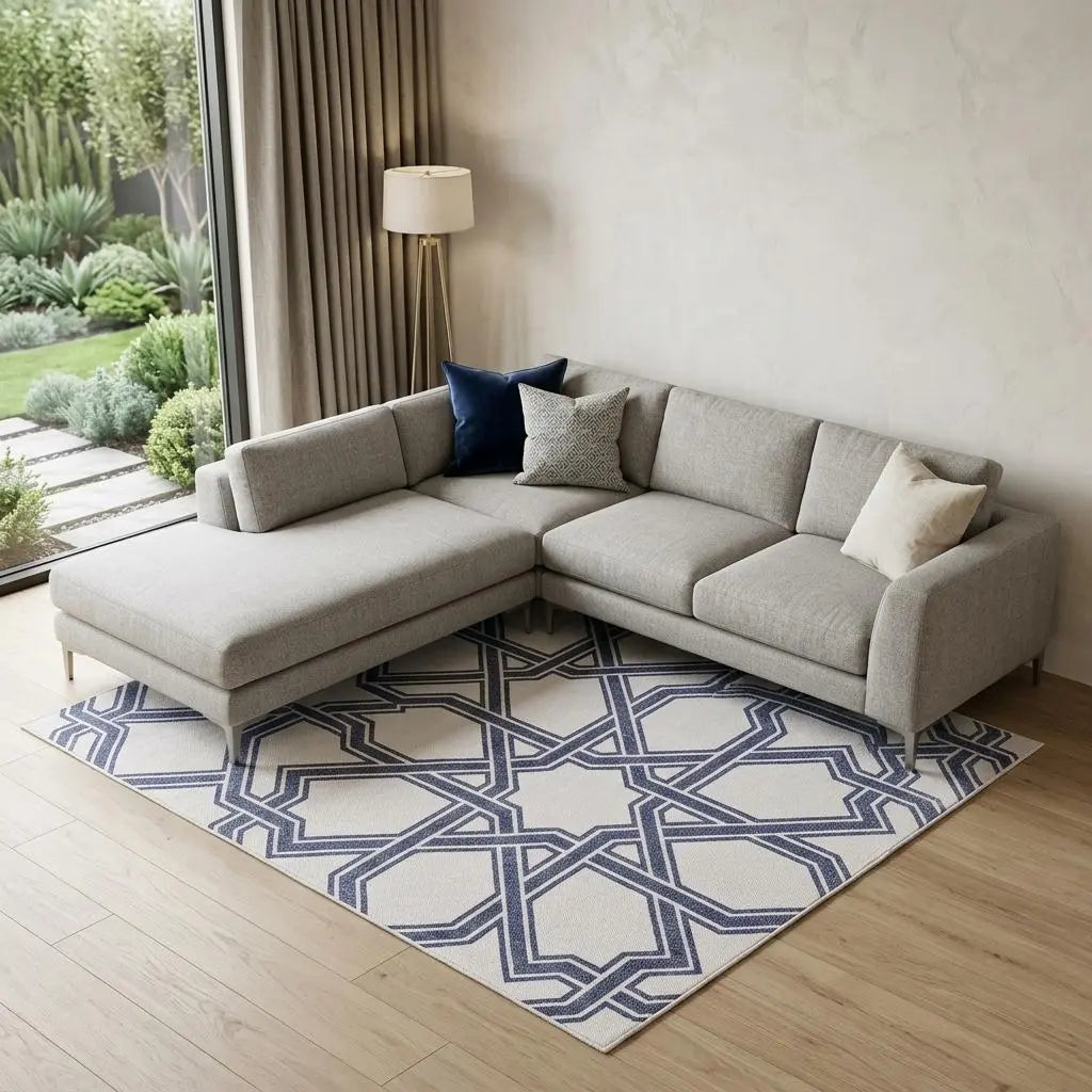 8' X 10' Blue And White Geometric Hand Woven Area Rug Homeroots Home Decor
