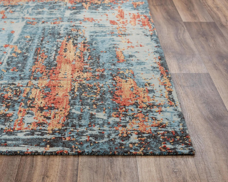 8' X 10' Blue Apricot And Ivory New Zealand Lambs Wool Abstract Hand Carved Handmade Area Rug Homeroots Home Decor