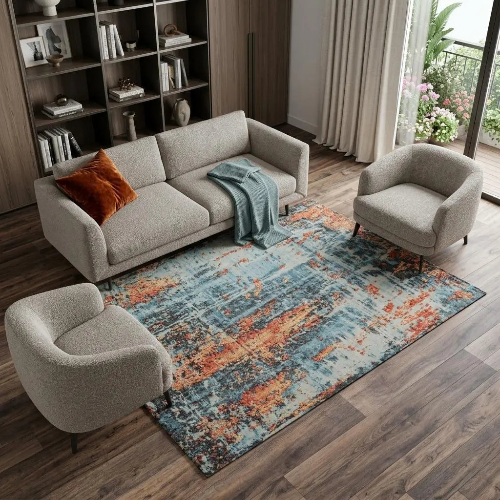 8' X 10' Blue Apricot And Ivory New Zealand Lambs Wool Abstract Hand Carved Handmade Area Rug Homeroots Home Decor