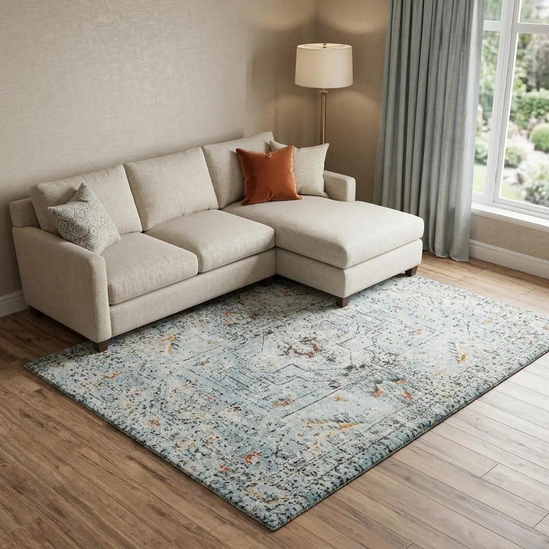 8' X 10' Blue Beige And Apricot New Zealand Lambs Wool Oriental Hand Carved Handmade Area Rug Homeroots Home Decor