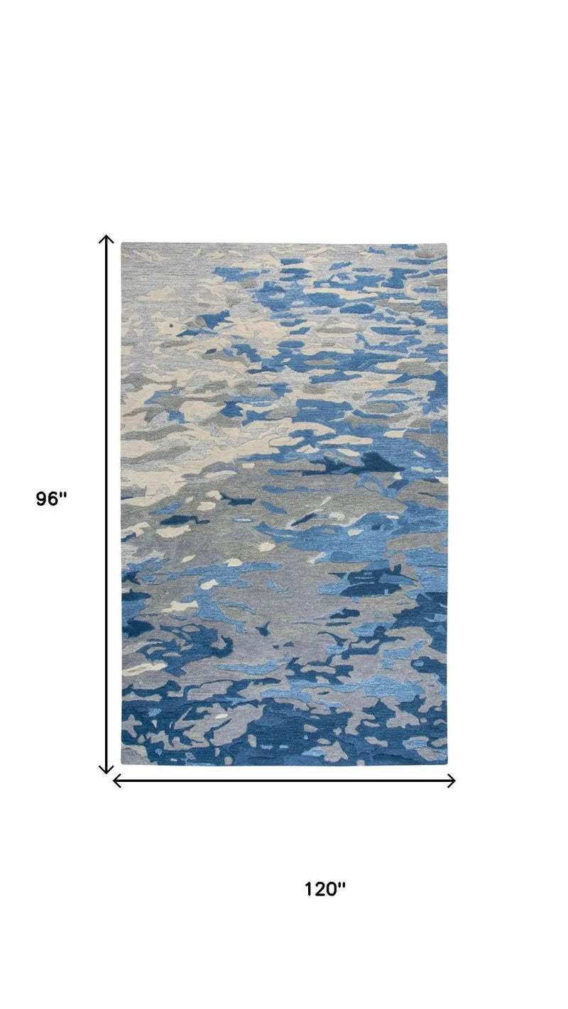 8' X 10' Blue Dark Blue And Gray Wool Abstract Hand Tufted Area Rug Homeroots Home Decor