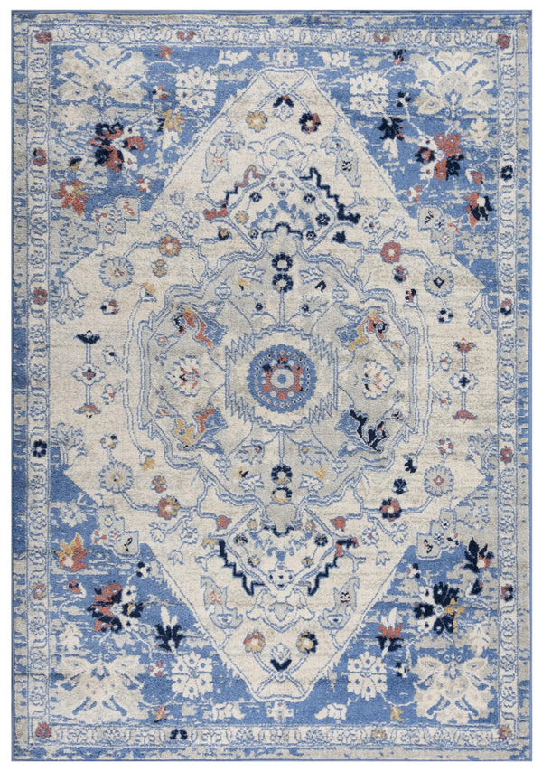 8' X 10' Blue Dark Blue Orange Yellow Black And Ivory Medallion Area Rug Homeroots Home Decor
