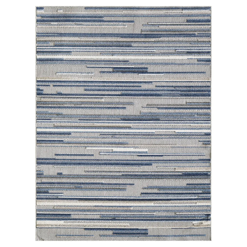 8' X 10' Blue Gray And Ivory Striped Indoor Outdoor Area Rug Homeroots Outdoor