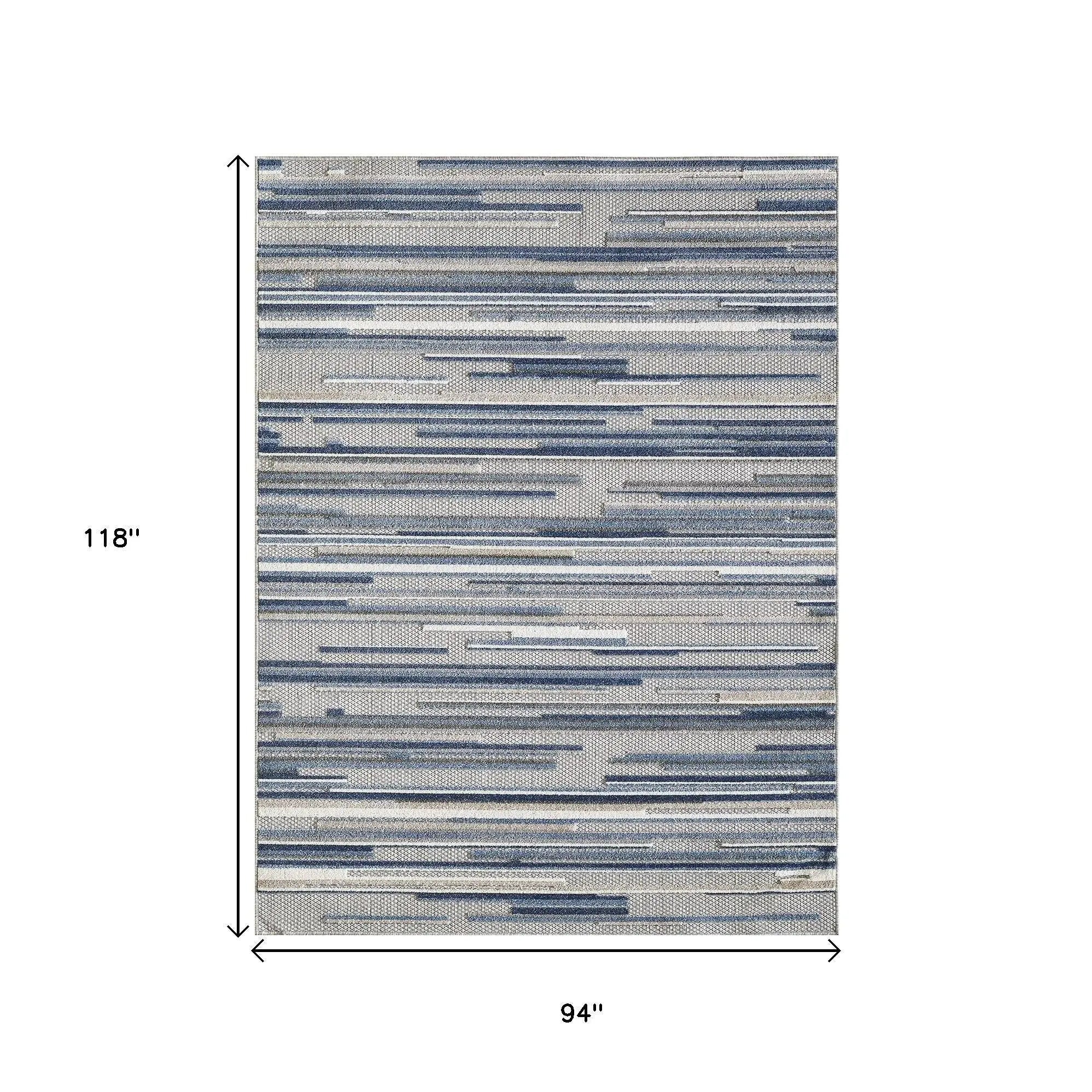 8' X 10' Blue Gray And Ivory Striped Indoor Outdoor Area Rug Homeroots Outdoor