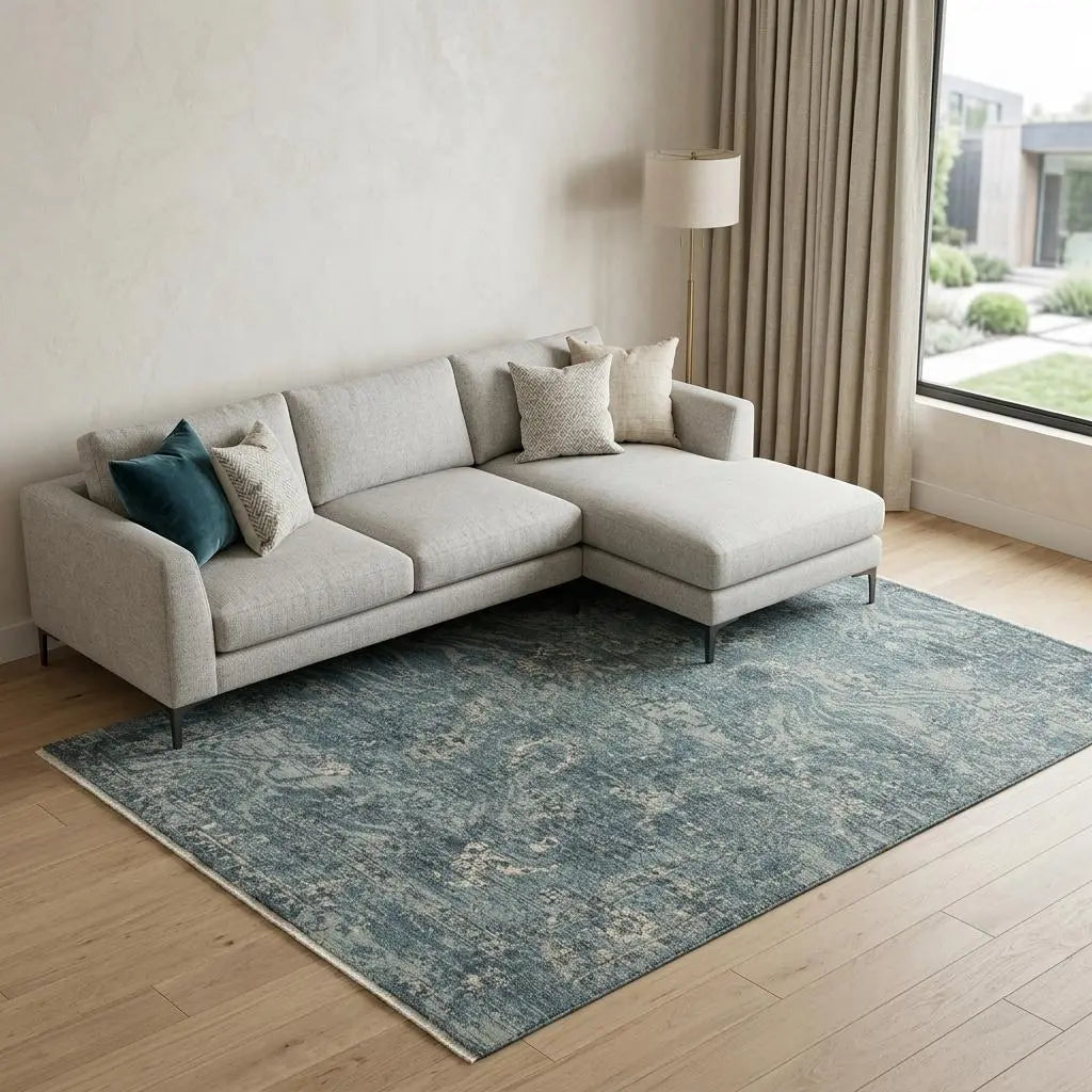 8' X 10' Blue Gray And Ivory Wool Abstract Hand Carved Handmade Area Rug Homeroots Home Decor