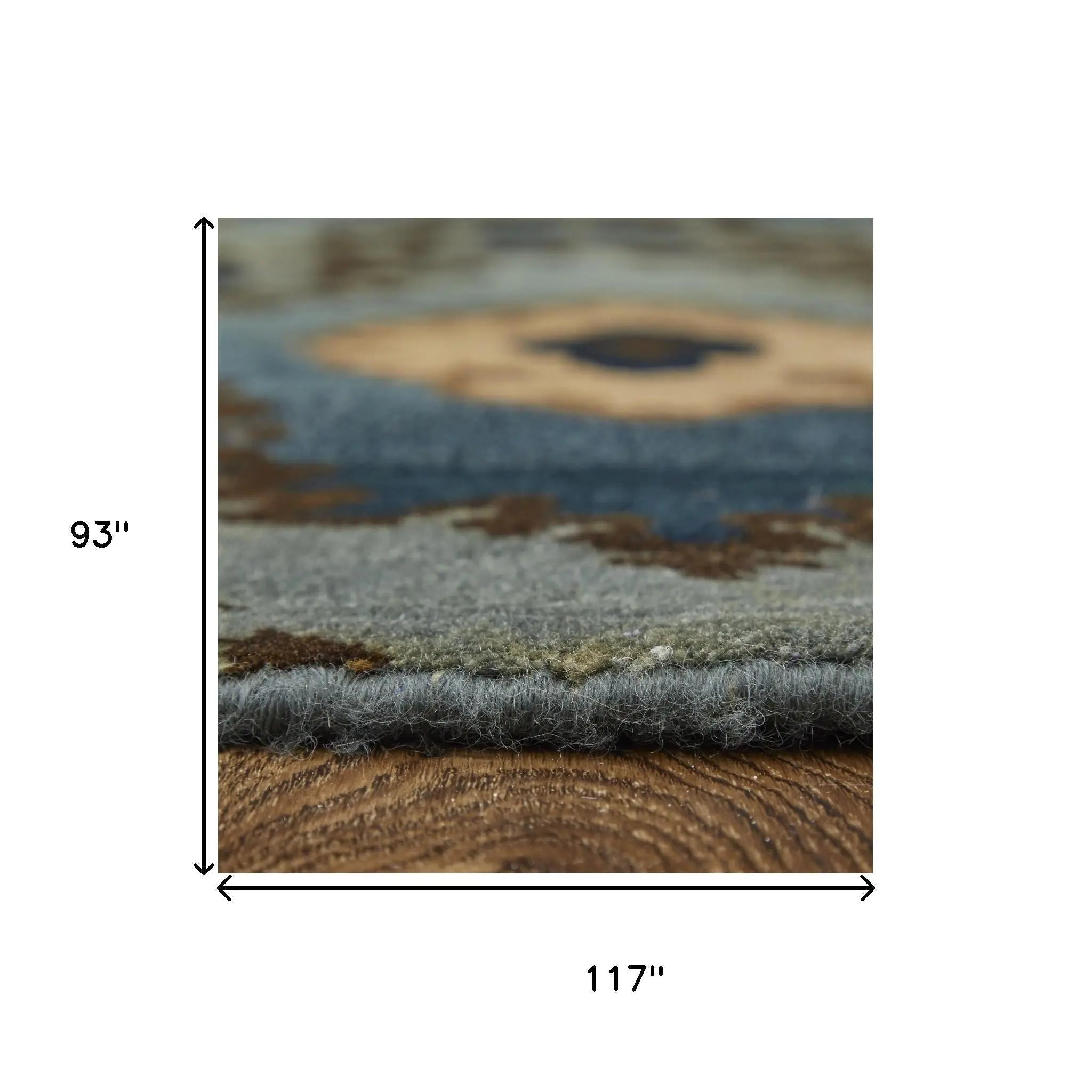8' X 10' Blue Gray And Tan Wool Ikat Hand Knotted Area Rug Homeroots Home Decor
