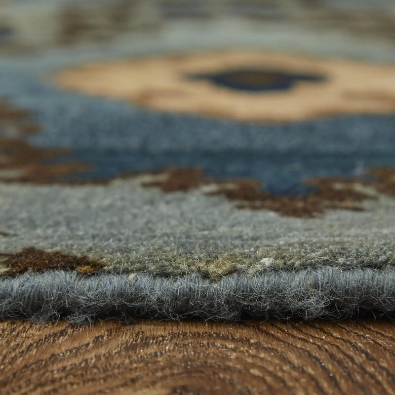 8' X 10' Blue Gray And Tan Wool Ikat Hand Knotted Area Rug Homeroots Home Decor
