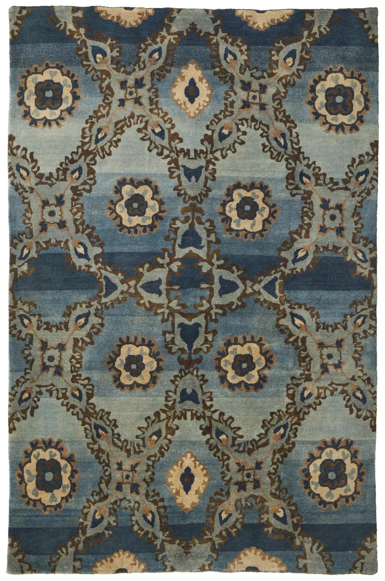 8' X 10' Blue Gray And Tan Wool Ikat Hand Knotted Area Rug Homeroots Home Decor