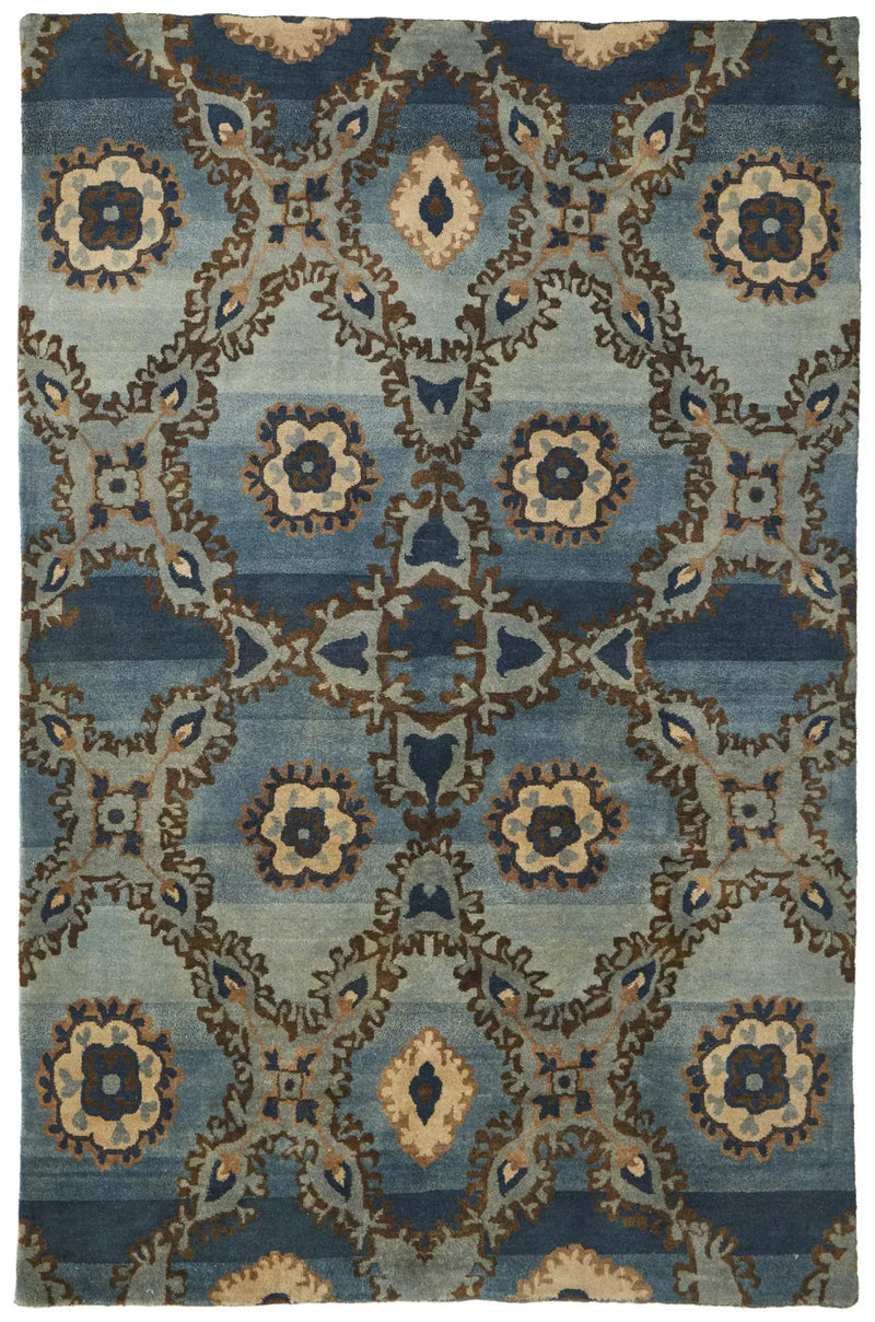 8' X 10' Blue Gray And Tan Wool Ikat Hand Knotted Area Rug Homeroots Home Decor