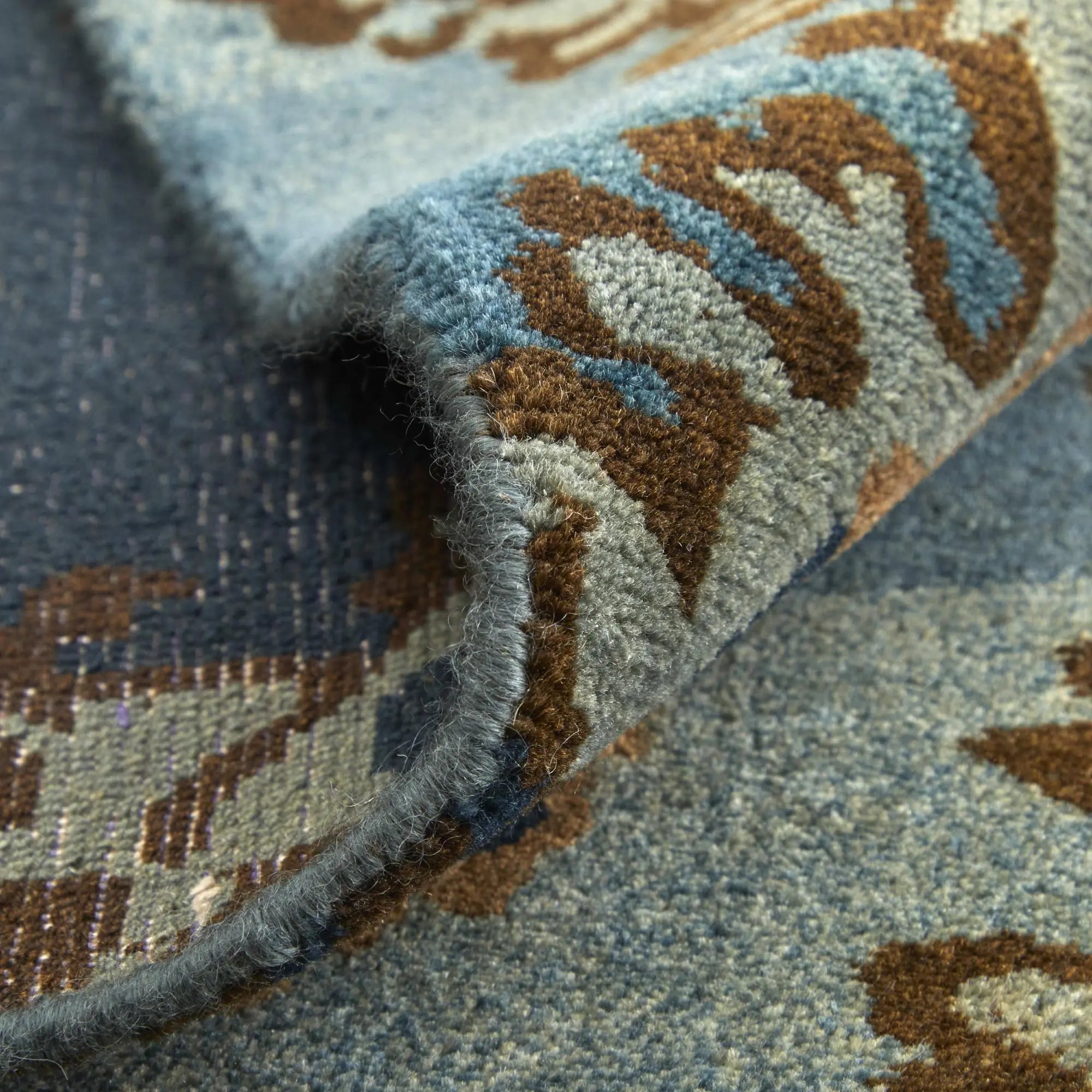 8' X 10' Blue Gray And Tan Wool Ikat Hand Knotted Area Rug Homeroots Home Decor