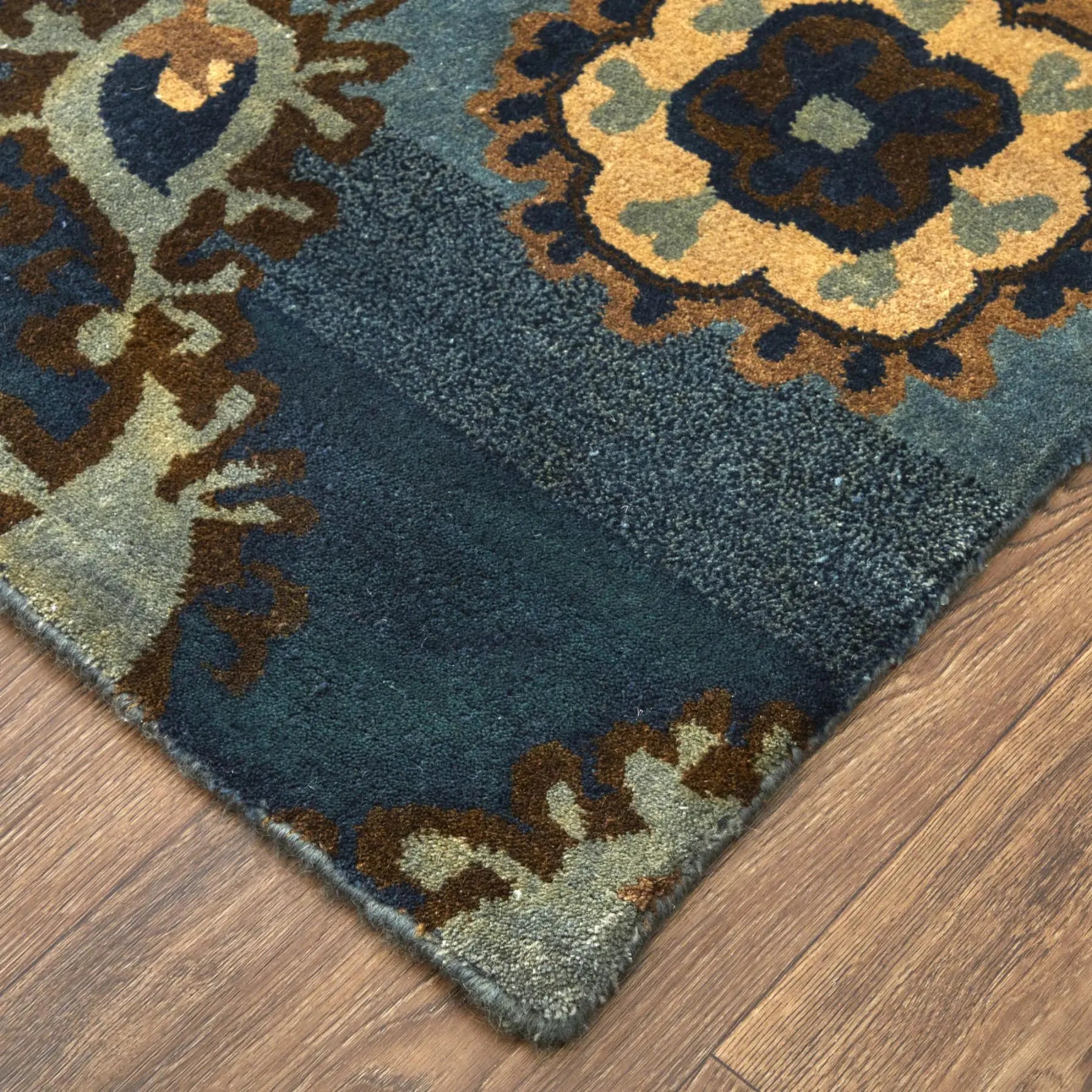 8' X 10' Blue Gray And Tan Wool Ikat Hand Knotted Area Rug Homeroots Home Decor
