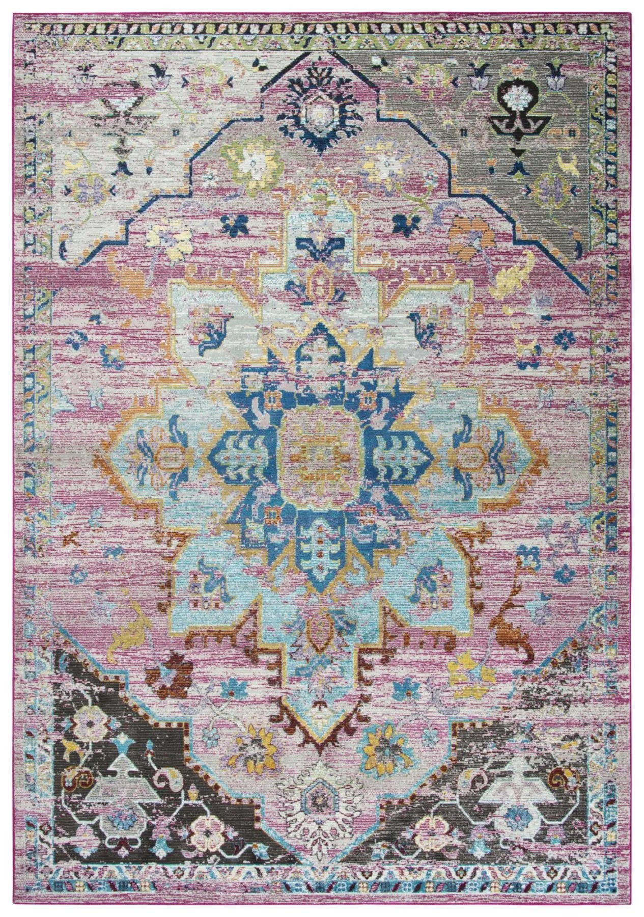 8' X 10' Blue Gray Cream Rust And Gold Medallion Area Rug Homeroots Home Decor