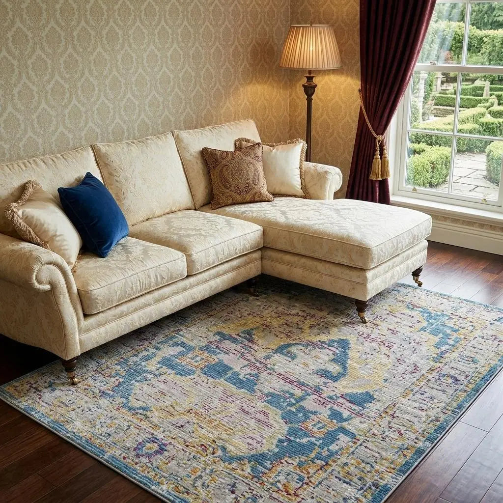 8' X 10' Blue Gray Cream Rust And Gold Medallion Area Rug Homeroots Home Decor