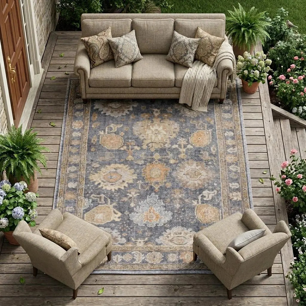 8' X 10' Blue Gray and Tan Oriental Hand Knotted Worn Faded Area Rug Homeroots Outdoor