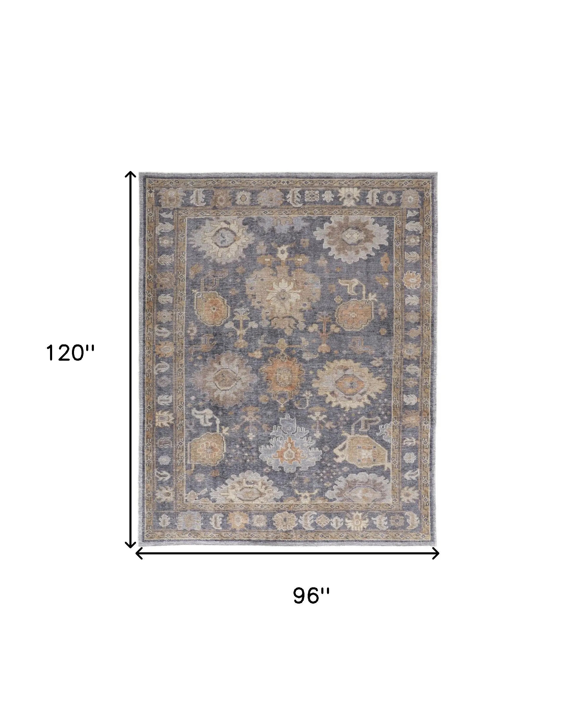8' X 10' Blue Gray and Tan Oriental Hand Knotted Worn Faded Area Rug Homeroots Outdoor