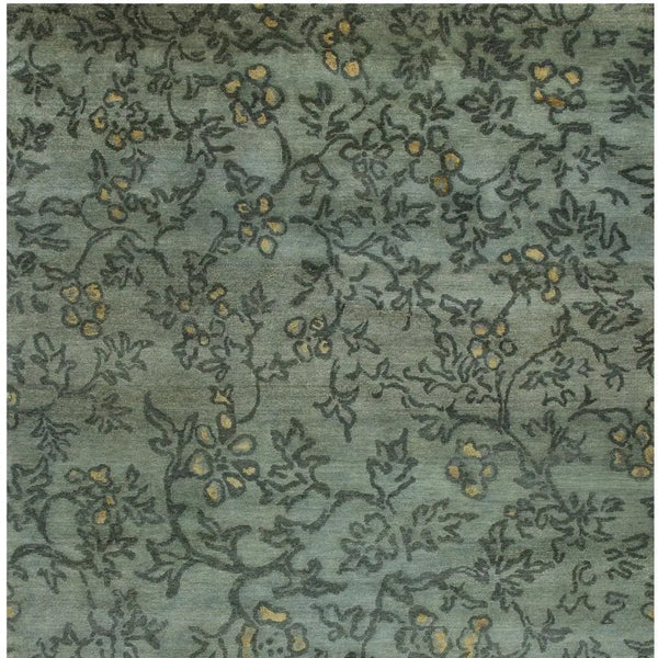 8' X 10' Blue Green And Gold Wool Floral Hand Knotted Area Rug Homeroots Home Decor