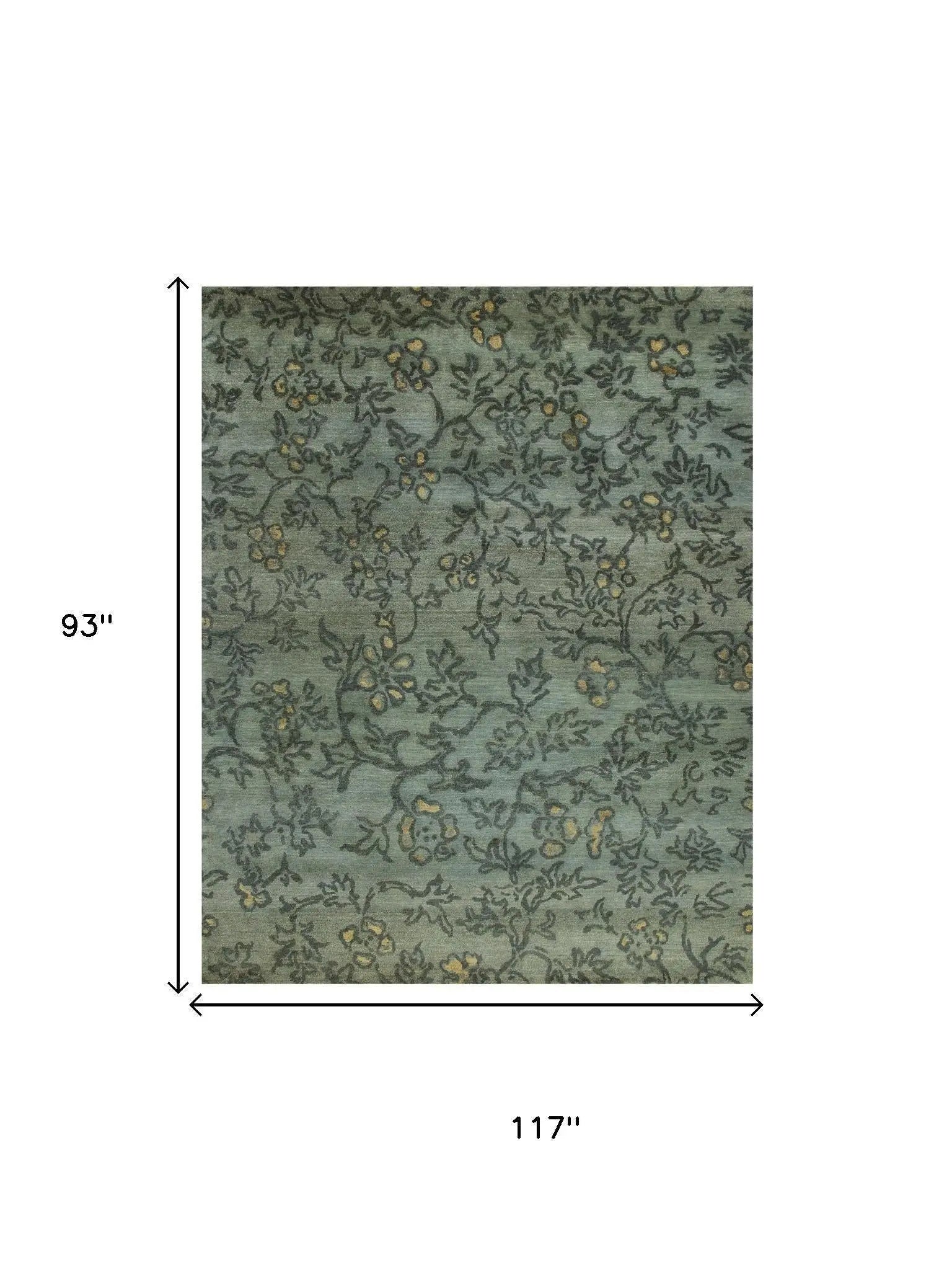 8' X 10' Blue Green And Gold Wool Floral Hand Knotted Area Rug Homeroots Home Decor