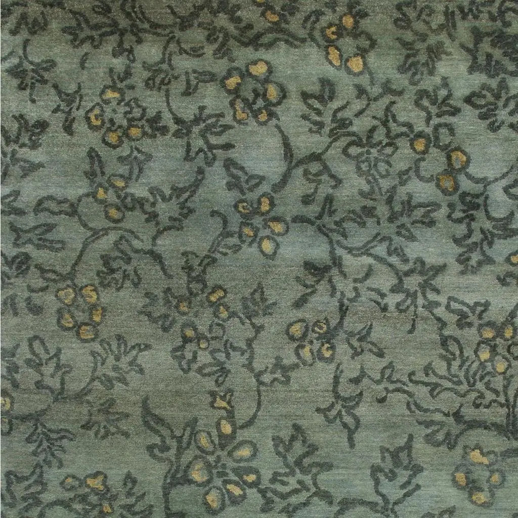 8' X 10' Blue Green And Gold Wool Floral Hand Knotted Area Rug Homeroots Home Decor