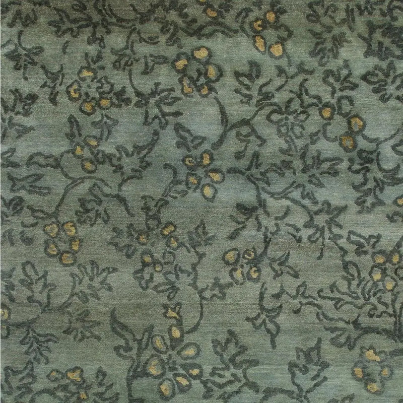 8' X 10' Blue Green And Gold Wool Floral Hand Knotted Area Rug Homeroots Home Decor
