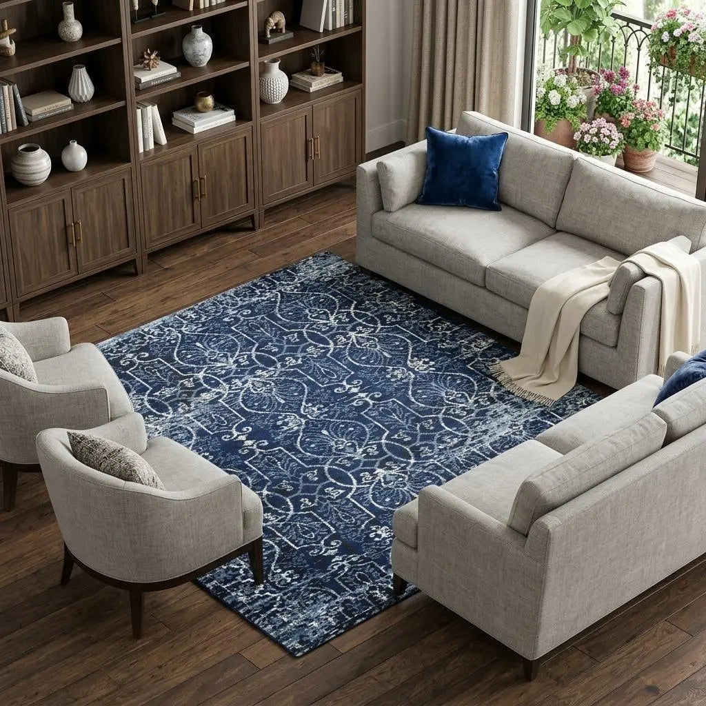 8' X 10' Blue Ivory Light Blue And Black Trellis Area Rug Homeroots Home Decor