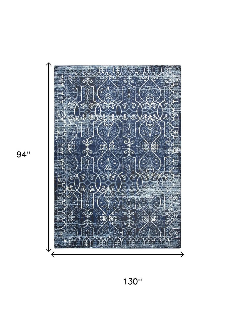 8' X 10' Blue Ivory Light Blue And Black Trellis Area Rug Homeroots Home Decor