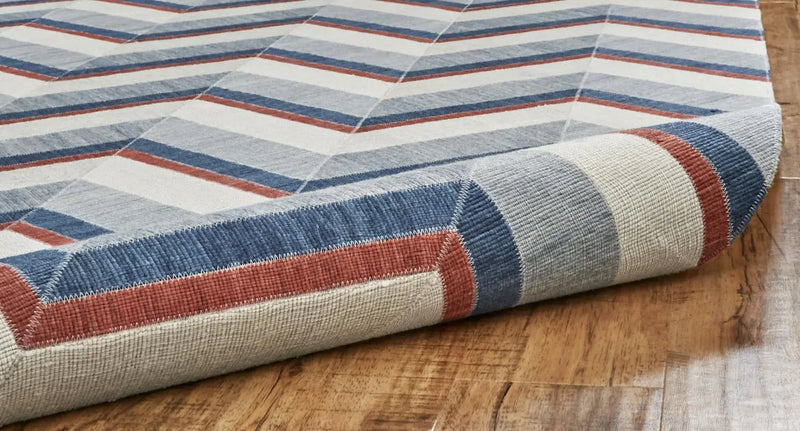 8' X 10' Blue Red And White Geometric Hand Woven Area Rug Homeroots Home Decor