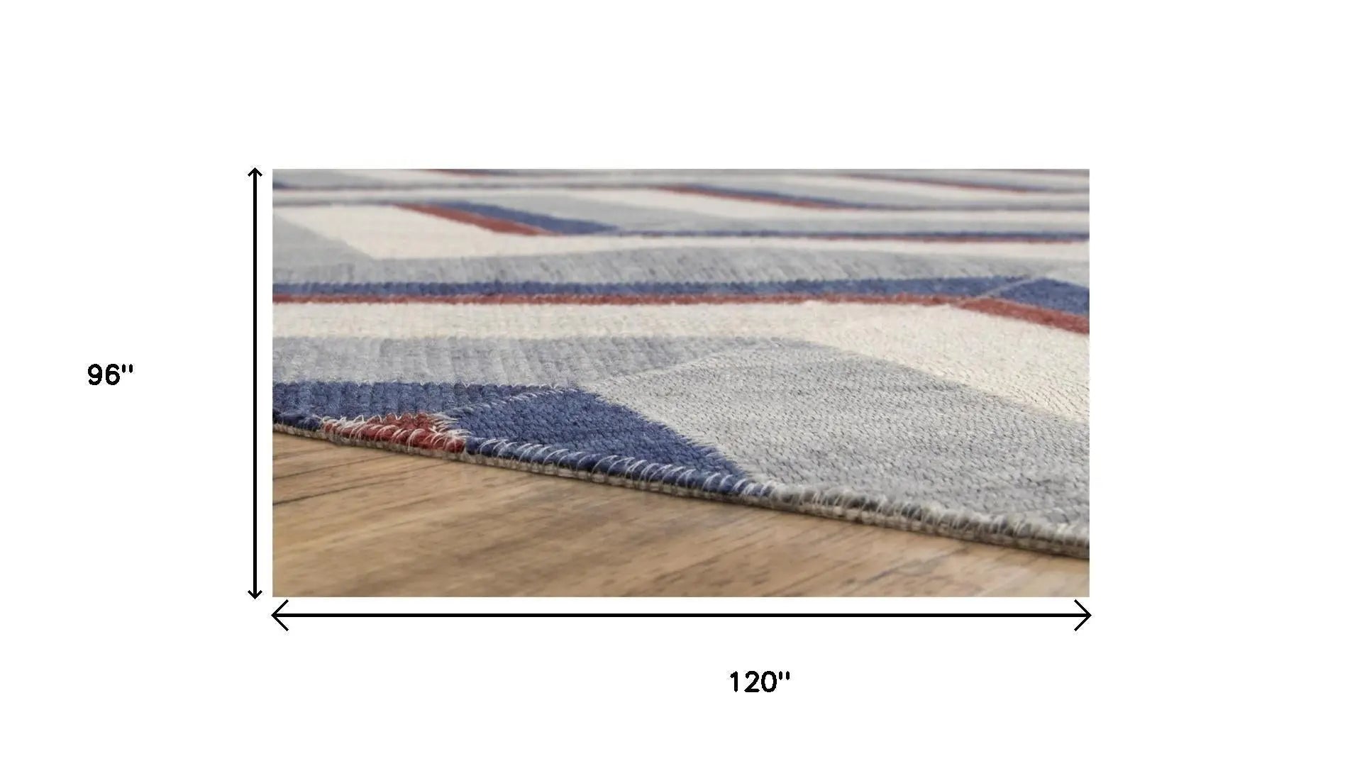 8' X 10' Blue Red And White Geometric Hand Woven Area Rug Homeroots Home Decor