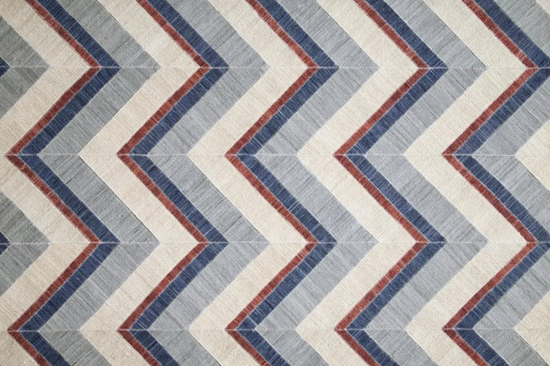 8' X 10' Blue Red And White Geometric Hand Woven Area Rug Homeroots Home Decor