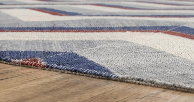 8' X 10' Blue Red And White Geometric Hand Woven Area Rug Homeroots Home Decor