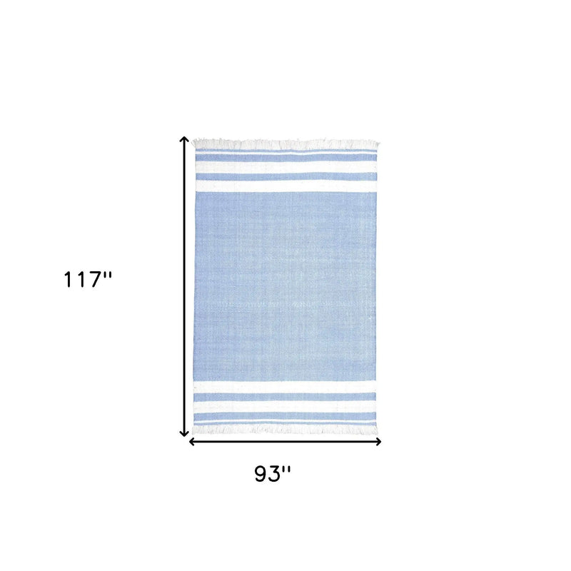 8' X 10' Blue Striped Handmade Stain Resistant Non Skid Indoor Outdoor Area Rug Homeroots Outdoor