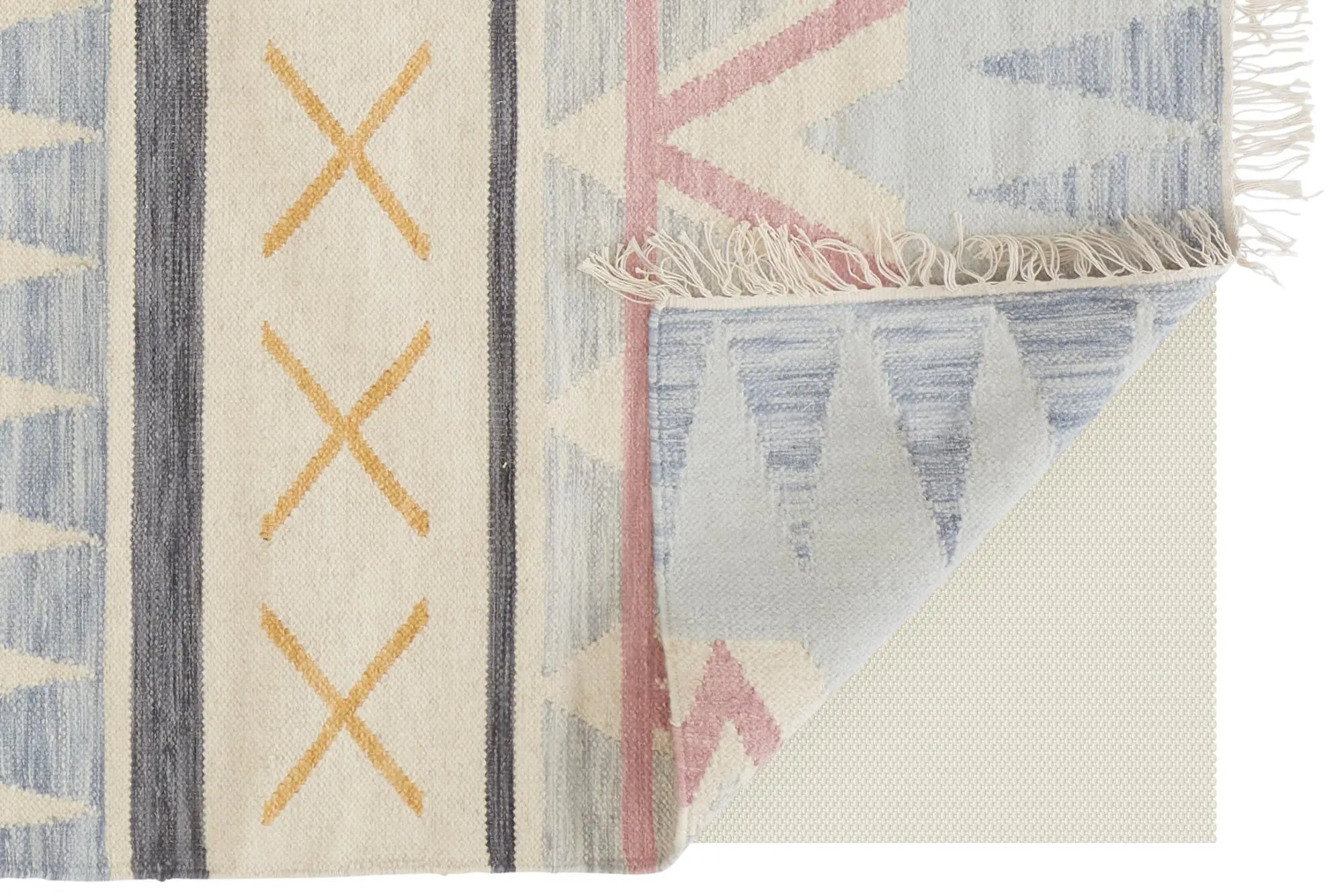 8' X 10' Blue Tan And Pink Moroccan Hand Loomed Area Rug With Fringe Homeroots Home Decor