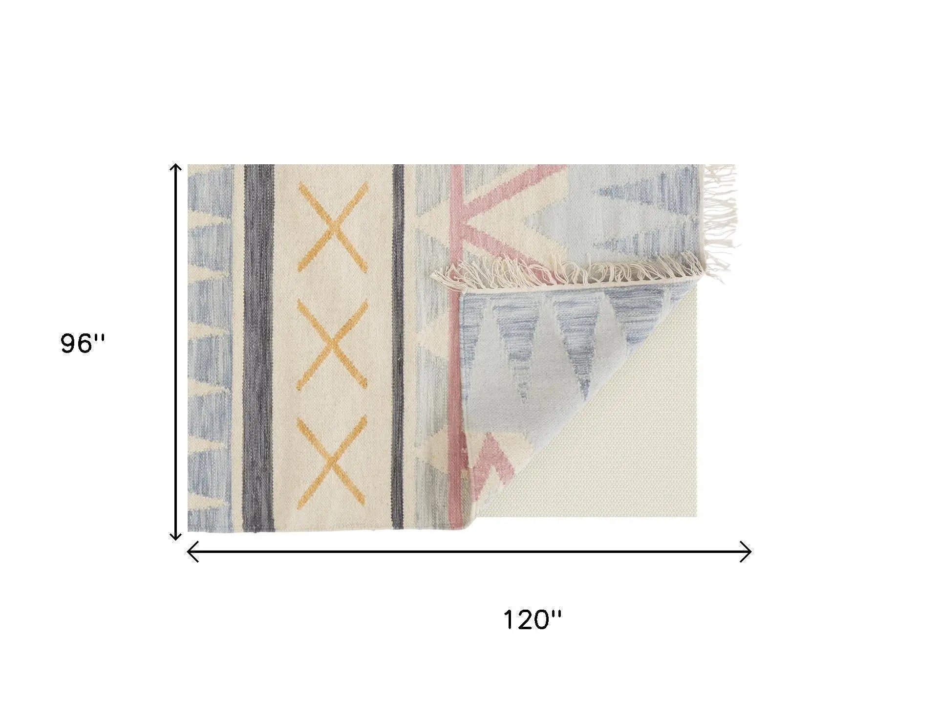 8' X 10' Blue Tan And Pink Moroccan Hand Loomed Area Rug With Fringe Homeroots Home Decor