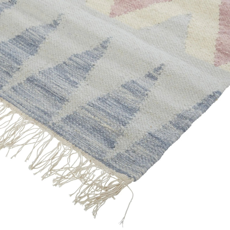 8' X 10' Blue Tan And Pink Moroccan Hand Loomed Area Rug With Fringe Homeroots Home Decor