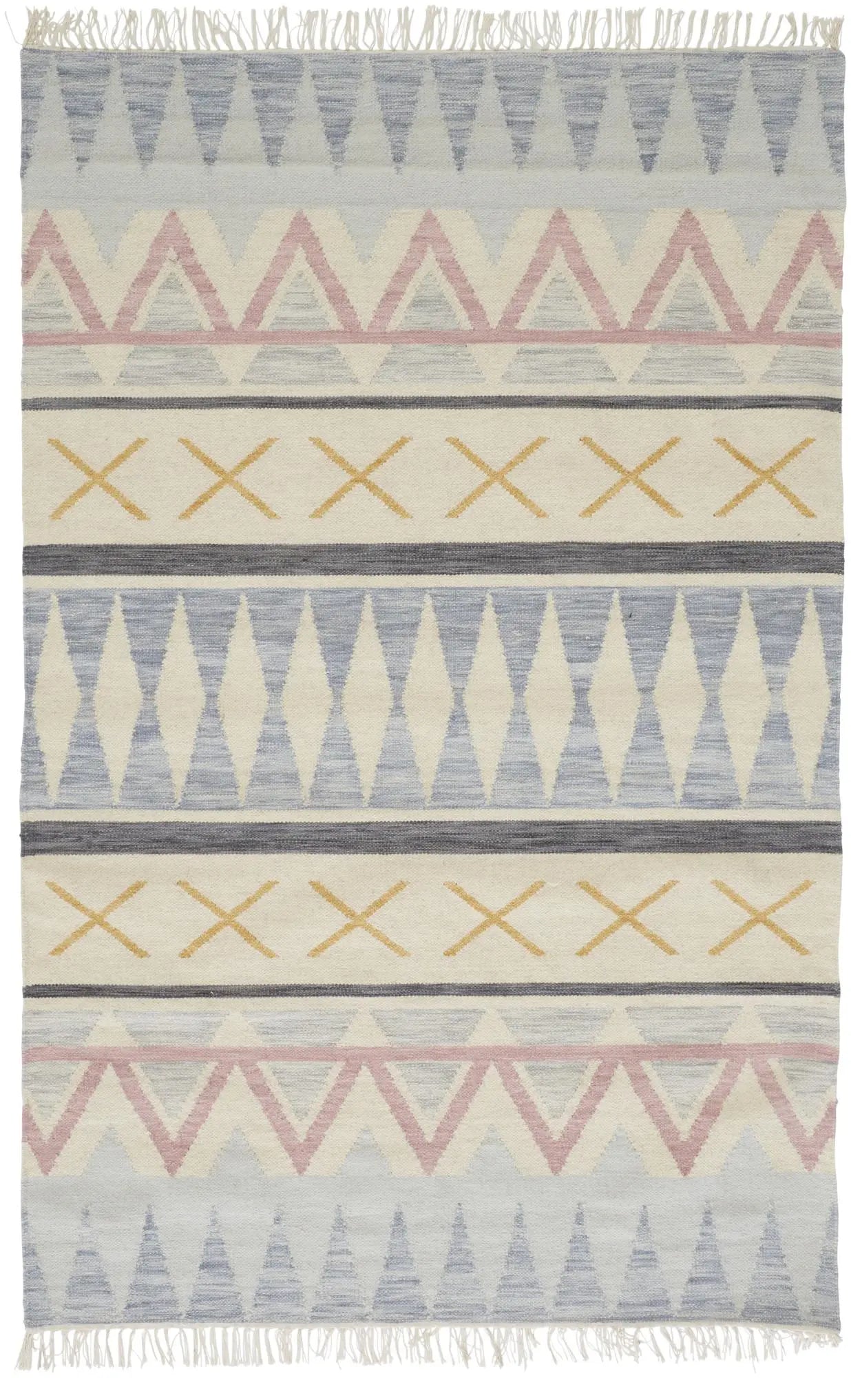 8' X 10' Blue Tan And Pink Moroccan Hand Loomed Area Rug With Fringe Homeroots Home Decor