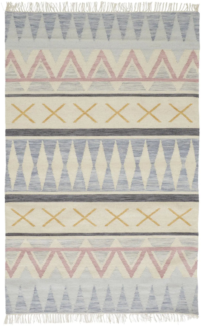 8' X 10' Blue Tan And Pink Moroccan Hand Loomed Area Rug With Fringe Homeroots Home Decor